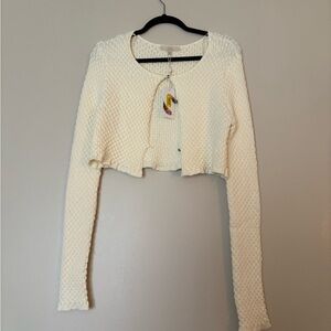 Cream Textured Crop Sweater